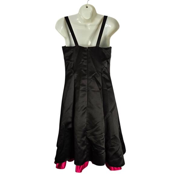 Vintage 90s Jessica McClintock Gunne Sax Black Pink Satin Formal Dress Prom Bow - Picture 2 of 16